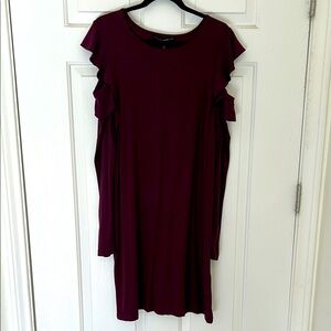 NWT White House Black Market Burgundy Ruffled Bare Shoulder Dress